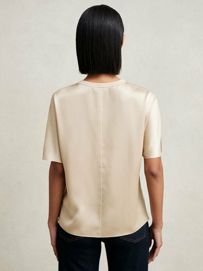 Silk Short-Sleeve Top in Champagne Neutral | Reiss Women Premium