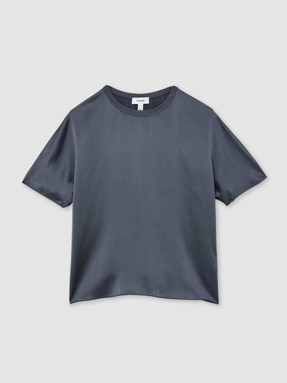 Silk Short-Sleeve Top in Blue | Reiss Women Popular
