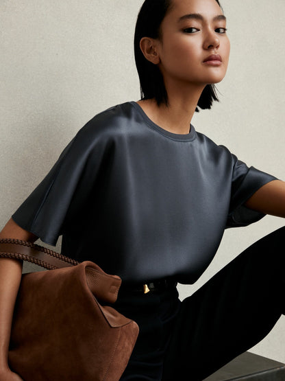 Silk Short-Sleeve Top in Blue | Reiss Women Popular