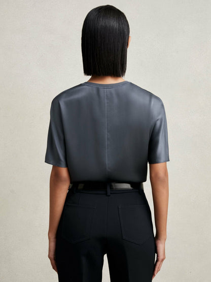 Silk Short-Sleeve Top in Blue | Reiss Women Popular