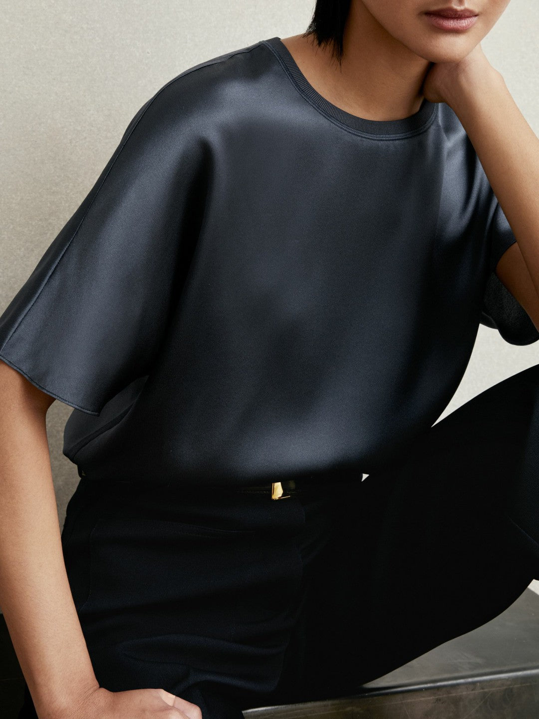 Silk Short-Sleeve Top in Blue | Reiss Women Popular