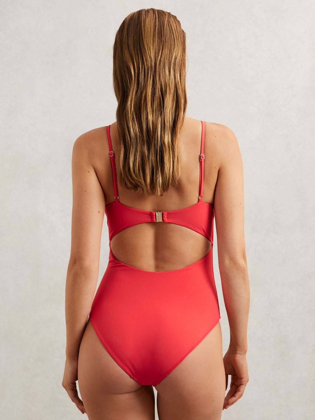 Hardware-Strap Cut-Out Swimsuit in Coral Red | Reiss Women Trending