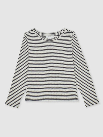 13-14 yrs Cotton Pointelle Long Sleeve Top in Navy/White | Reiss Children & Baby Premium