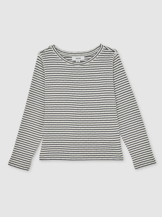 13-14 yrs Cotton Pointelle Long Sleeve Top in Navy/White | Reiss Children & Baby Premium
