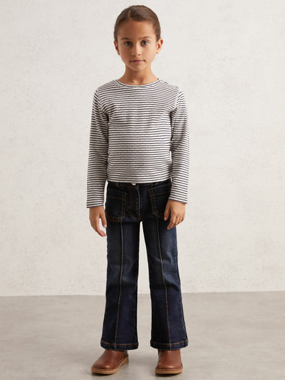 13-14 yrs Cotton Pointelle Long Sleeve Top in Navy/White | Reiss Children & Baby Premium