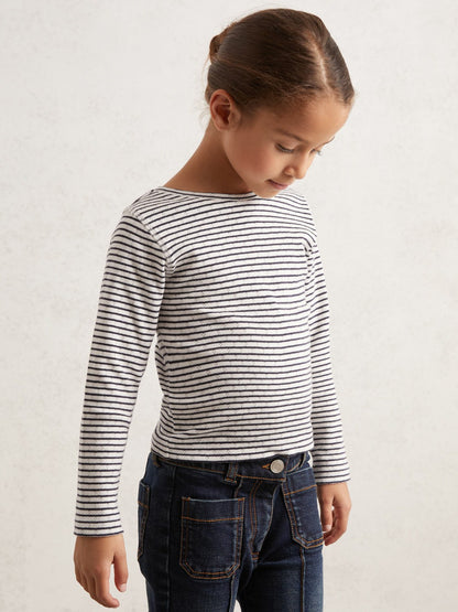 3-9 yrs Cotton Pointelle Long Sleeve Top in Navy/White | Reiss Children & Baby Best Seller
