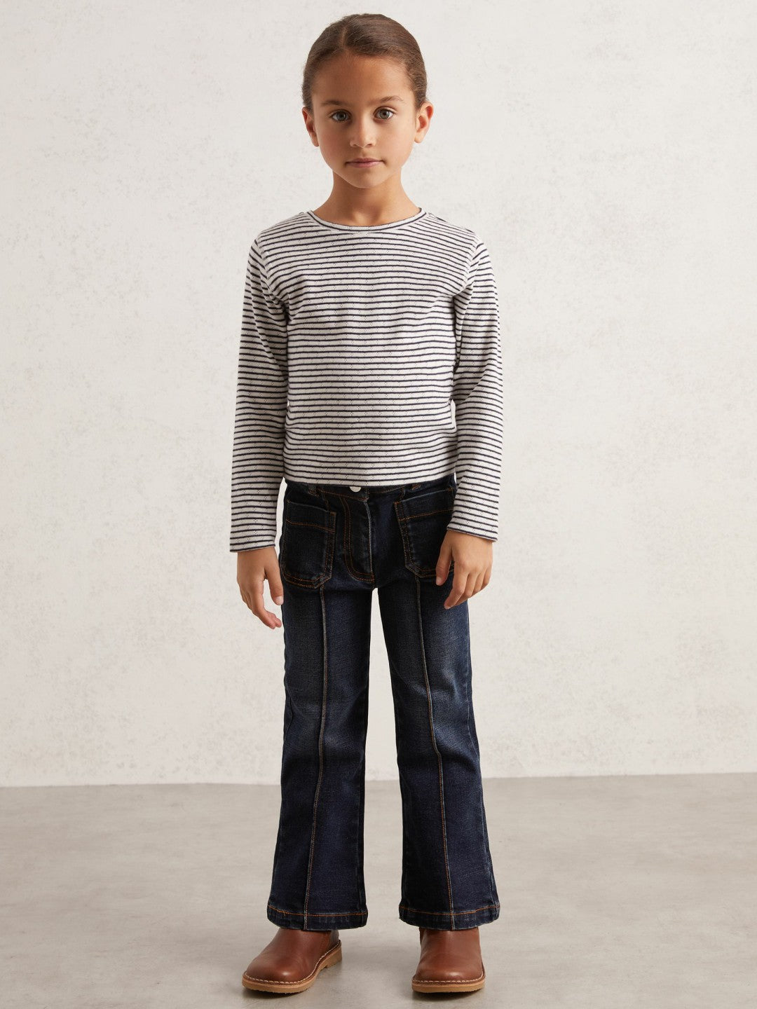 9-13 yrs Cotton Pointelle Long Sleeve Top in Navy/White | Reiss Children & Baby Popular