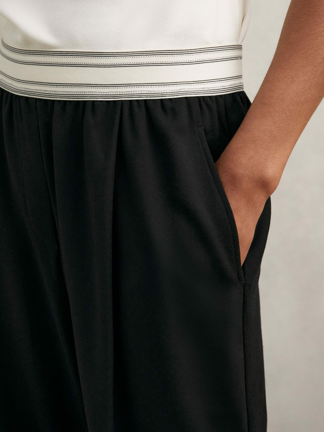 Petite Wide-Leg Contrast-Waistband Trousers in Black | Reiss Women Recommended