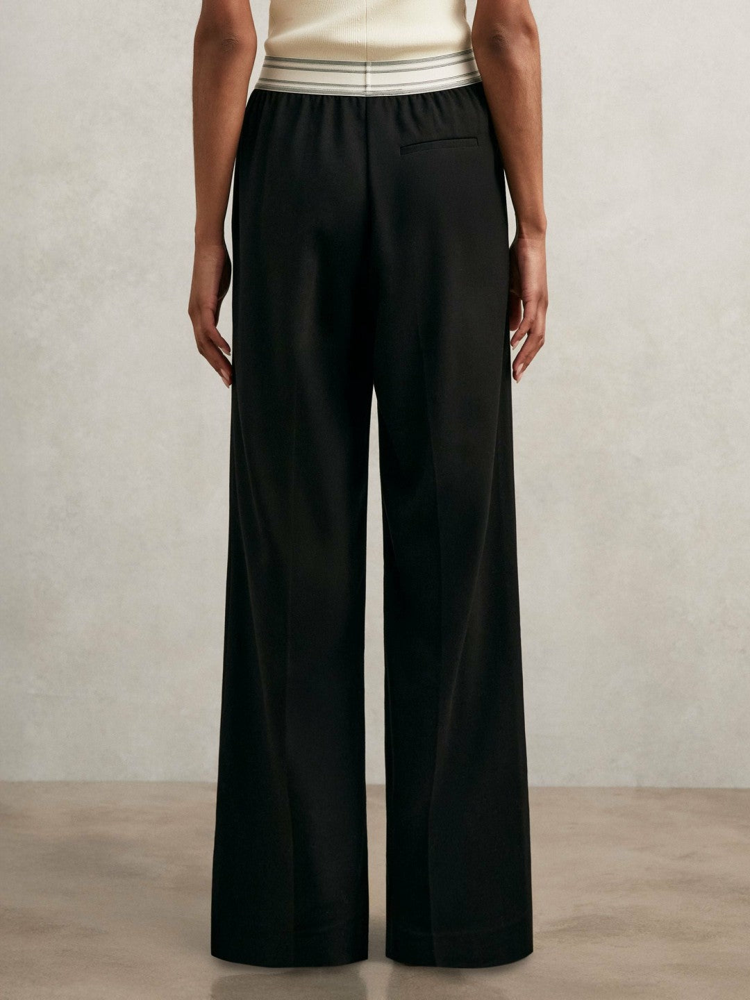 Petite Wide-Leg Contrast-Waistband Trousers in Black | Reiss Women Recommended