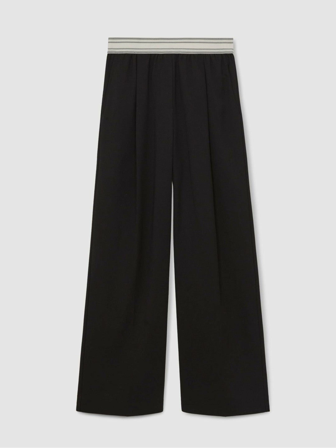 Wide-Leg Contrast-Waistband Trousers in Black | Reiss Women Popular
