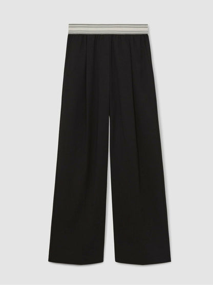 Wide-Leg Contrast-Waistband Trousers in Black | Reiss Women Popular
