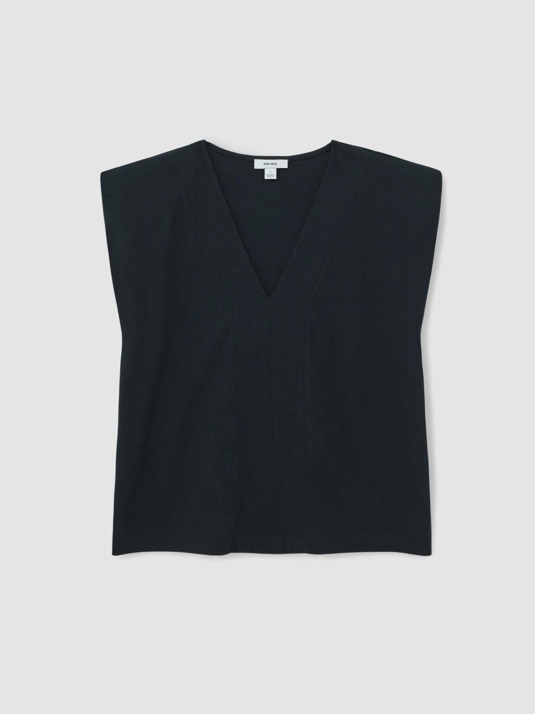 Cotton Shoulder-Pad V-Neck Top in Navy | Reiss Women Exclusive