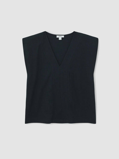 Cotton Shoulder-Pad V-Neck Top in Navy | Reiss Women Exclusive