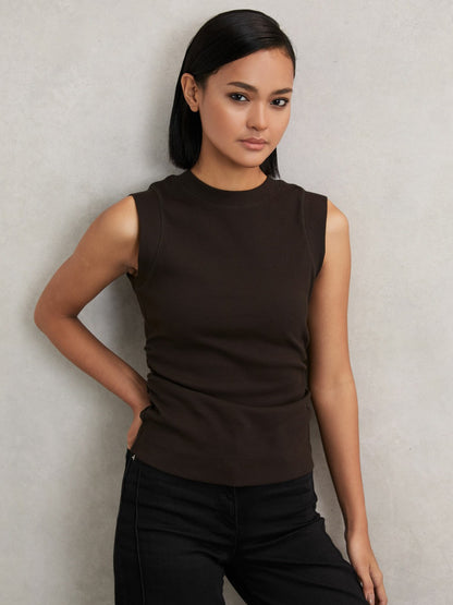 Ribbed Ruched Waist Vest in Chocolate | Reiss Women Premium
