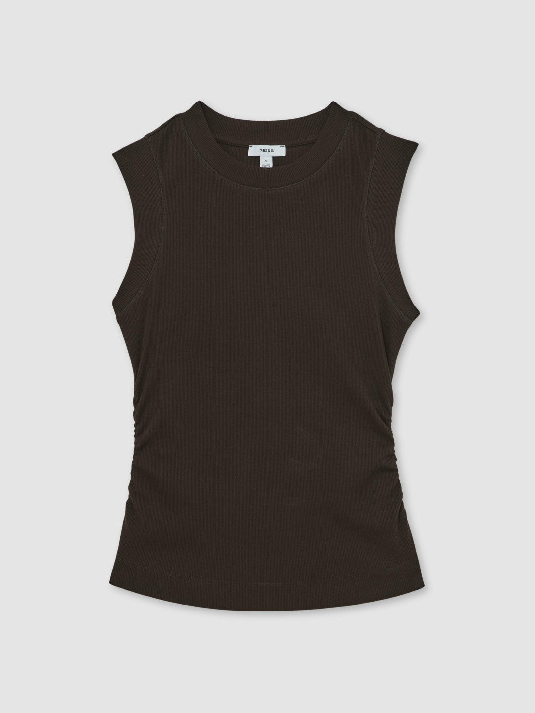 Ribbed Ruched Waist Vest in Chocolate | Reiss Women Premium