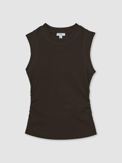 Ribbed Ruched Waist Vest in Chocolate | Reiss Women Premium