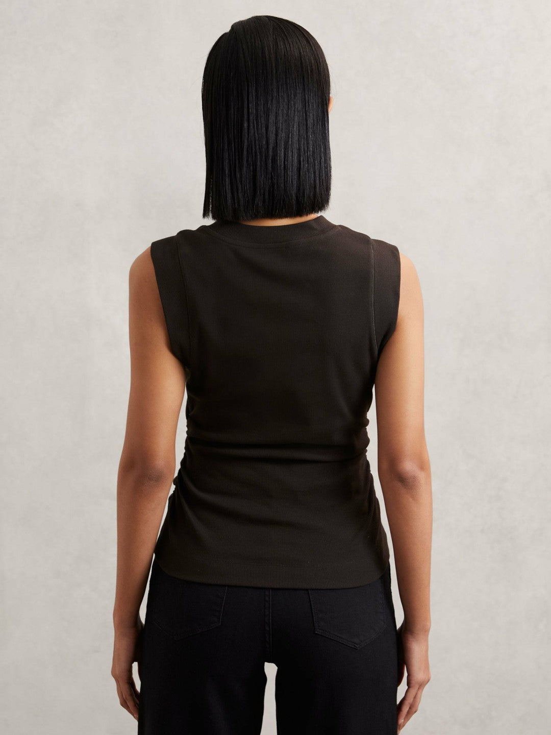 Ribbed Ruched Waist Vest in Chocolate | Reiss Women Premium