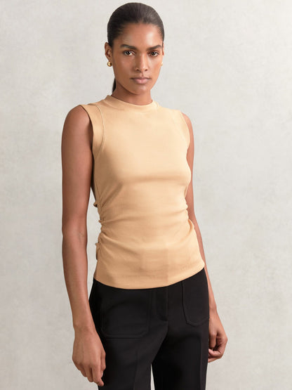 Fine-Rib Ruched Vest Top in Camel | Reiss Women Best Seller