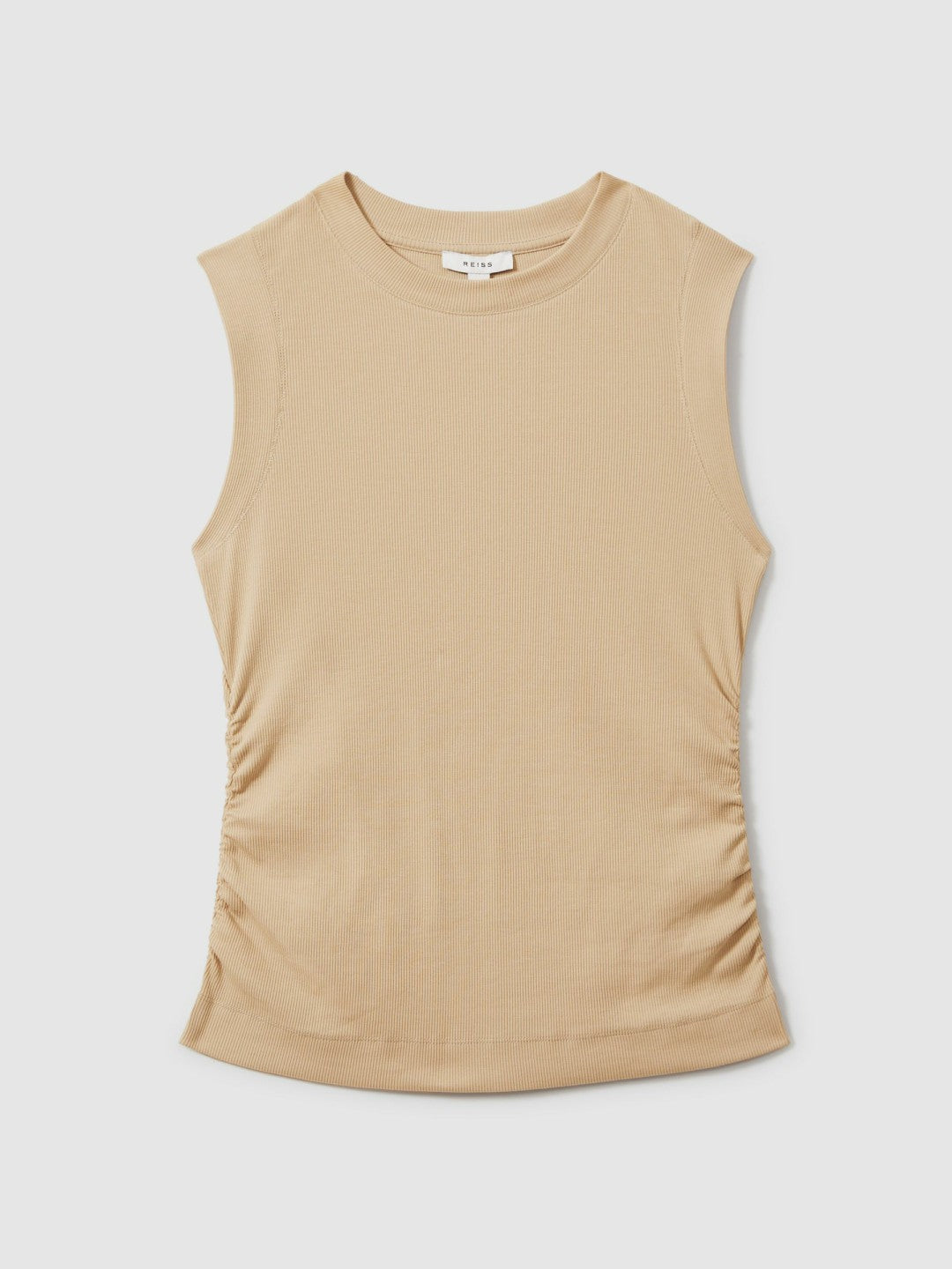 Fine-Rib Ruched Vest Top in Camel | Reiss Women Best Seller