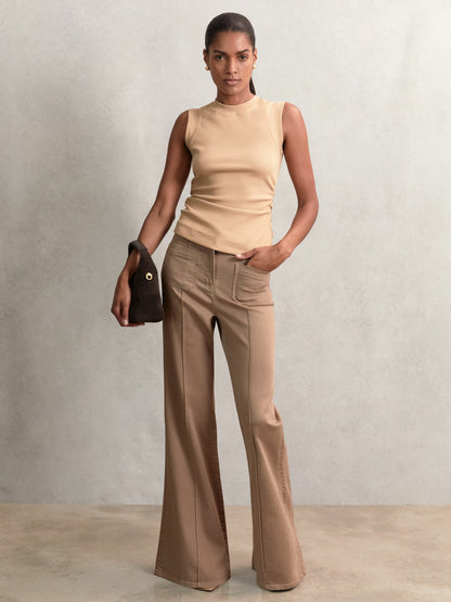 Fine-Rib Ruched Vest Top in Camel | Reiss Women Best Seller
