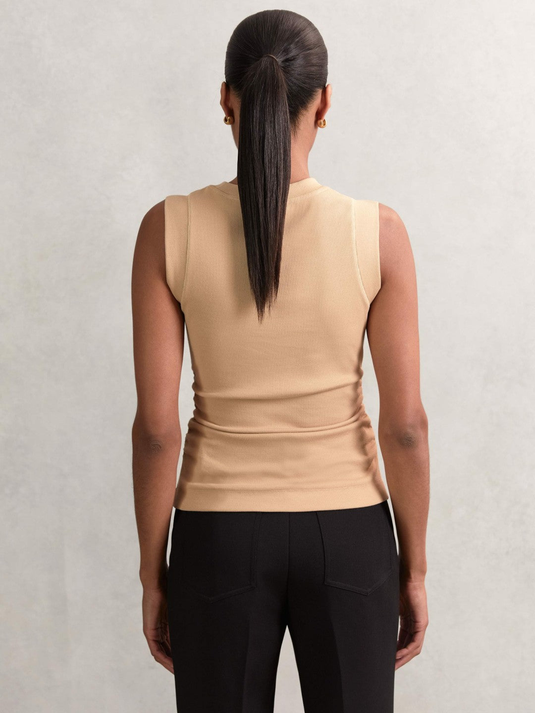 Fine-Rib Ruched Vest Top in Camel | Reiss Women Best Seller