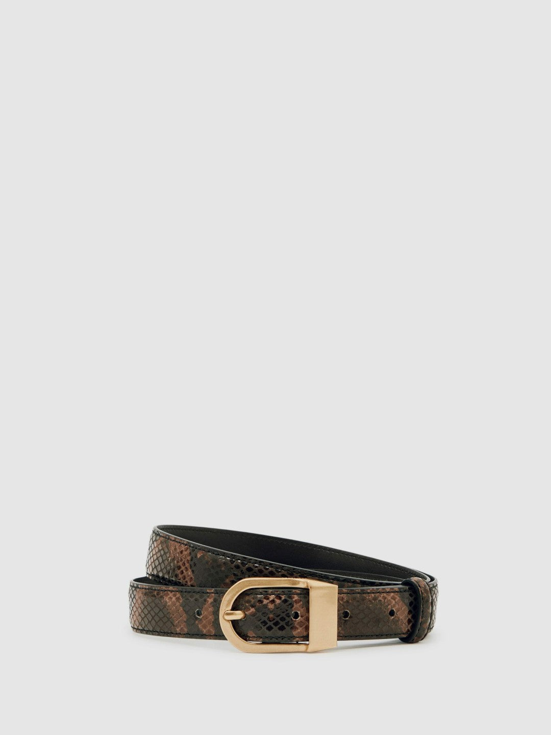 Leather Snake-Effect Belt in Chocolate | Reiss Women Signature