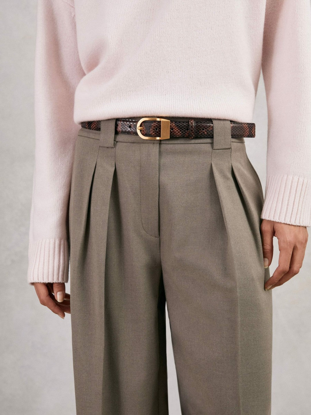 Leather Snake-Effect Belt in Chocolate | Reiss Women Signature