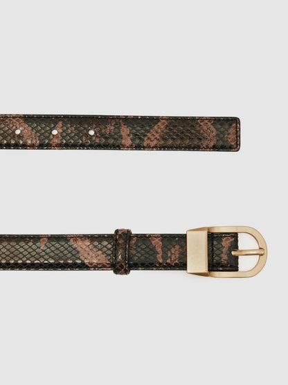 Leather Snake-Effect Belt in Chocolate | Reiss Women Signature