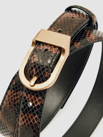 Leather Snake-Effect Belt in Chocolate | Reiss Women Signature