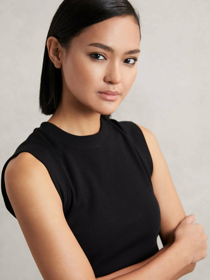 Ribbed Ruched Waist Vest in Black | Reiss Women Trending
