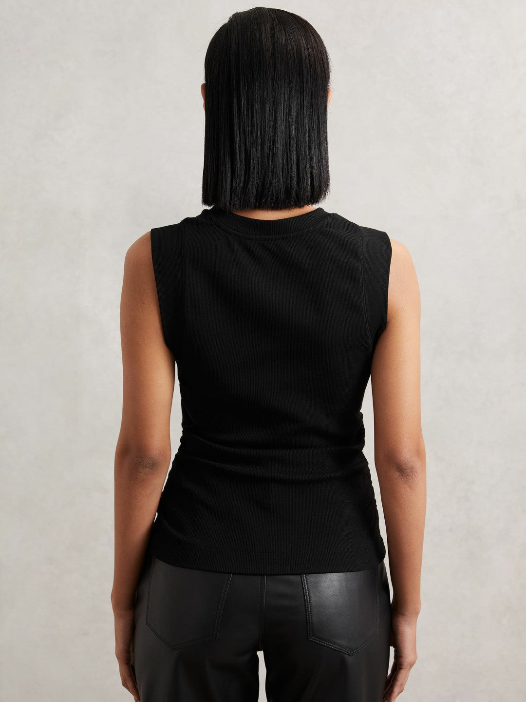Ribbed Ruched Waist Vest in Black | Reiss Women Trending