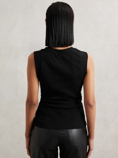 Ribbed Ruched Waist Vest in Black | Reiss Women Trending