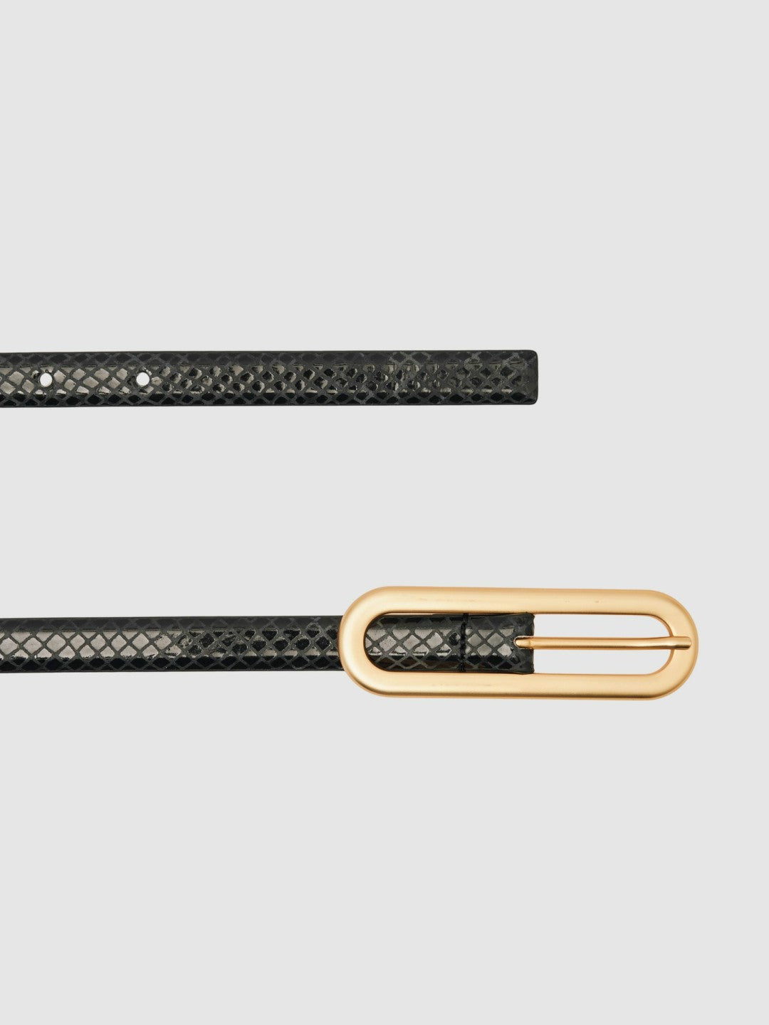 Leather Elongated-Buckle Skinny Belt in Black | Reiss Women Premium