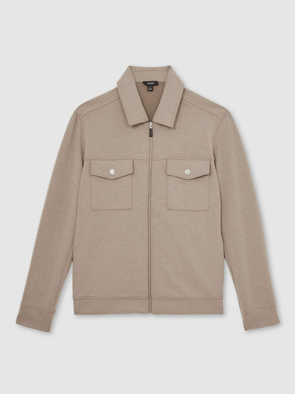 Interlock Jersey Zip-Through Jacket in Taupe Brown | Reiss Men Exclusive