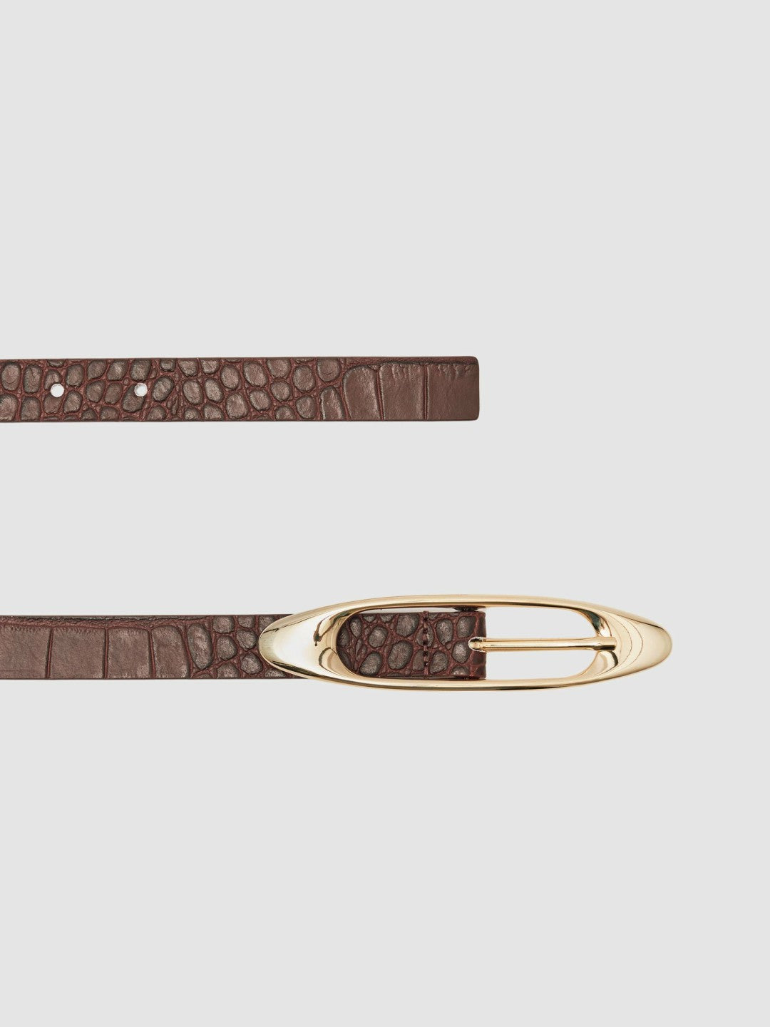 Croc-Effect Leather Oval-Buckle Belt in Burgundy | Reiss Women Trending
