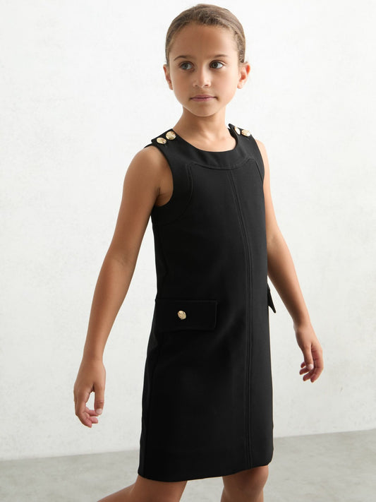 3-9 yrs Button-Detail Sleeveless Shift Dress in Black | Reiss Children & Baby Signature