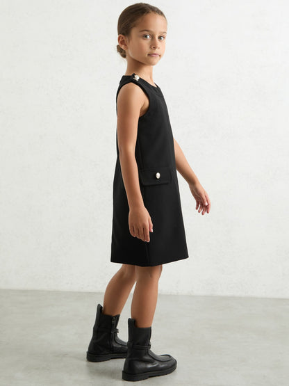 3-9 yrs Button-Detail Sleeveless Shift Dress in Black | Reiss Children & Baby Signature