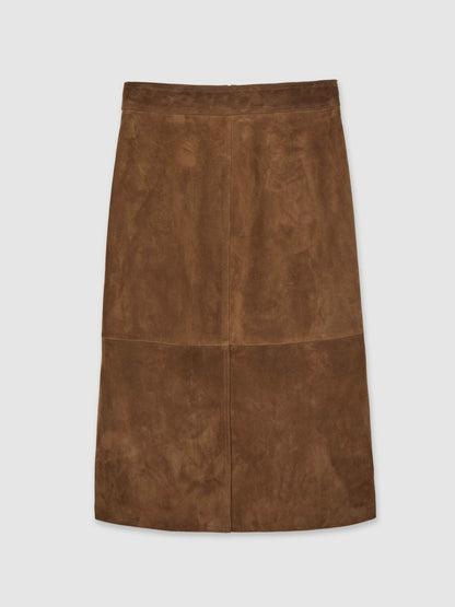 Suede Straight-Fit Midi Skirt in Tan Brown | Reiss Women Best Seller