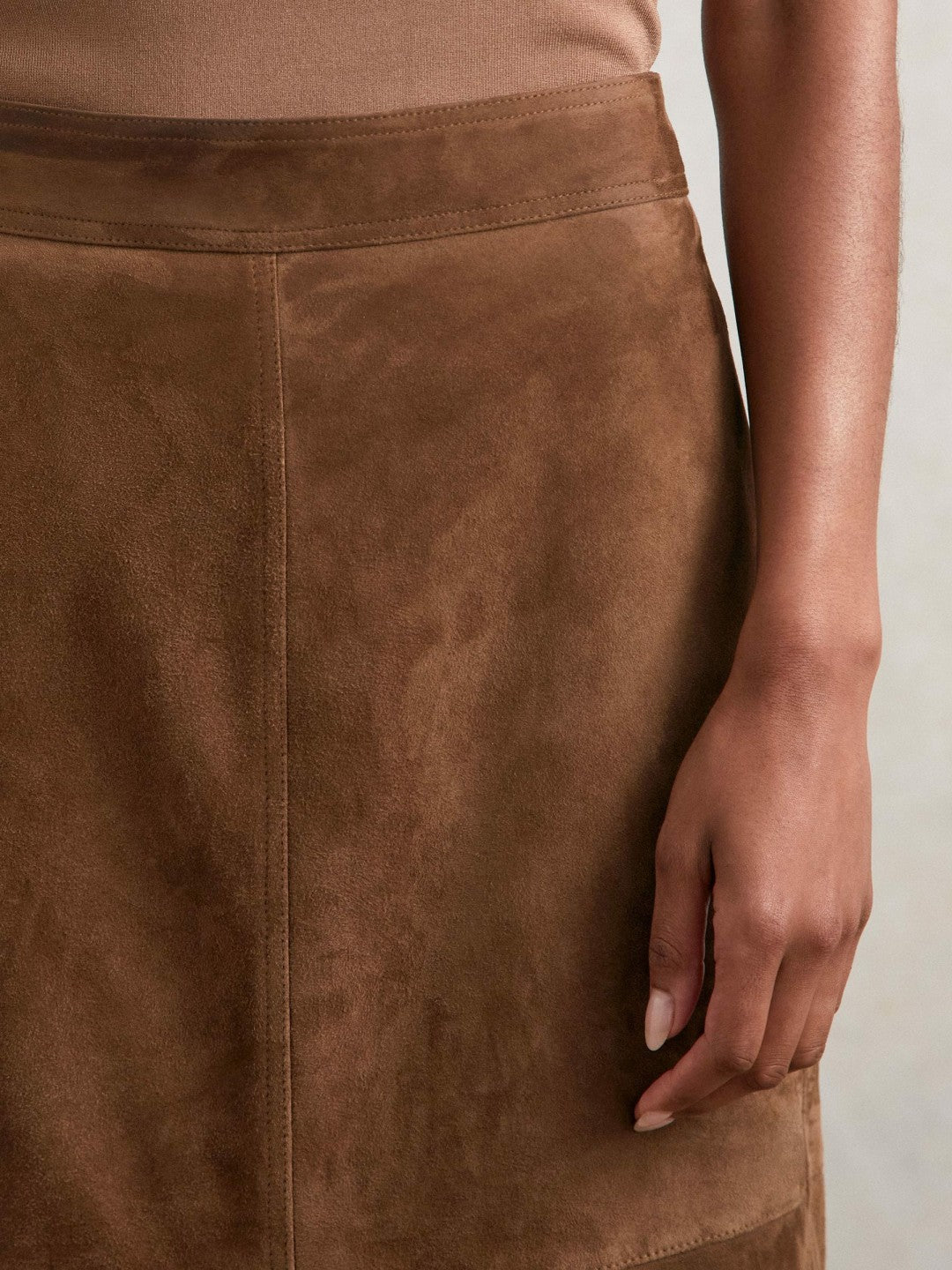 Suede Straight-Fit Midi Skirt in Tan Brown | Reiss Women Best Seller