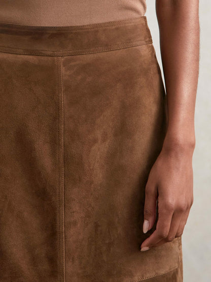 Suede Straight-Fit Midi Skirt in Tan Brown | Reiss Women Best Seller