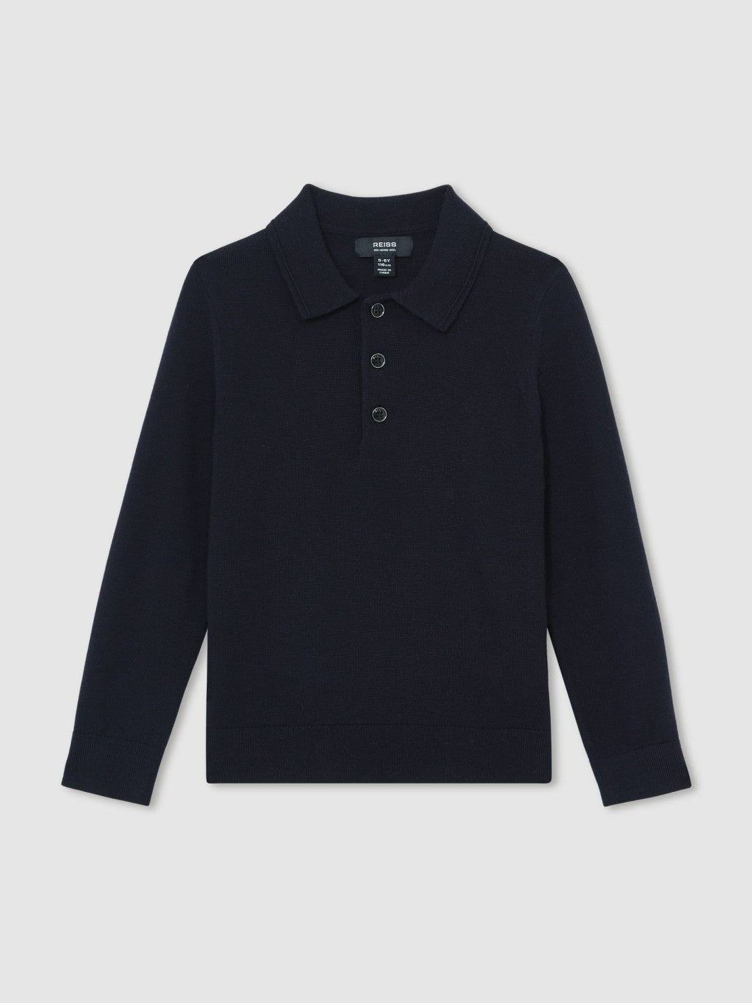 9-13 yrs Merino Wool Long-Sleeve Polo Shirt in Navy | Reiss Children & Baby Popular