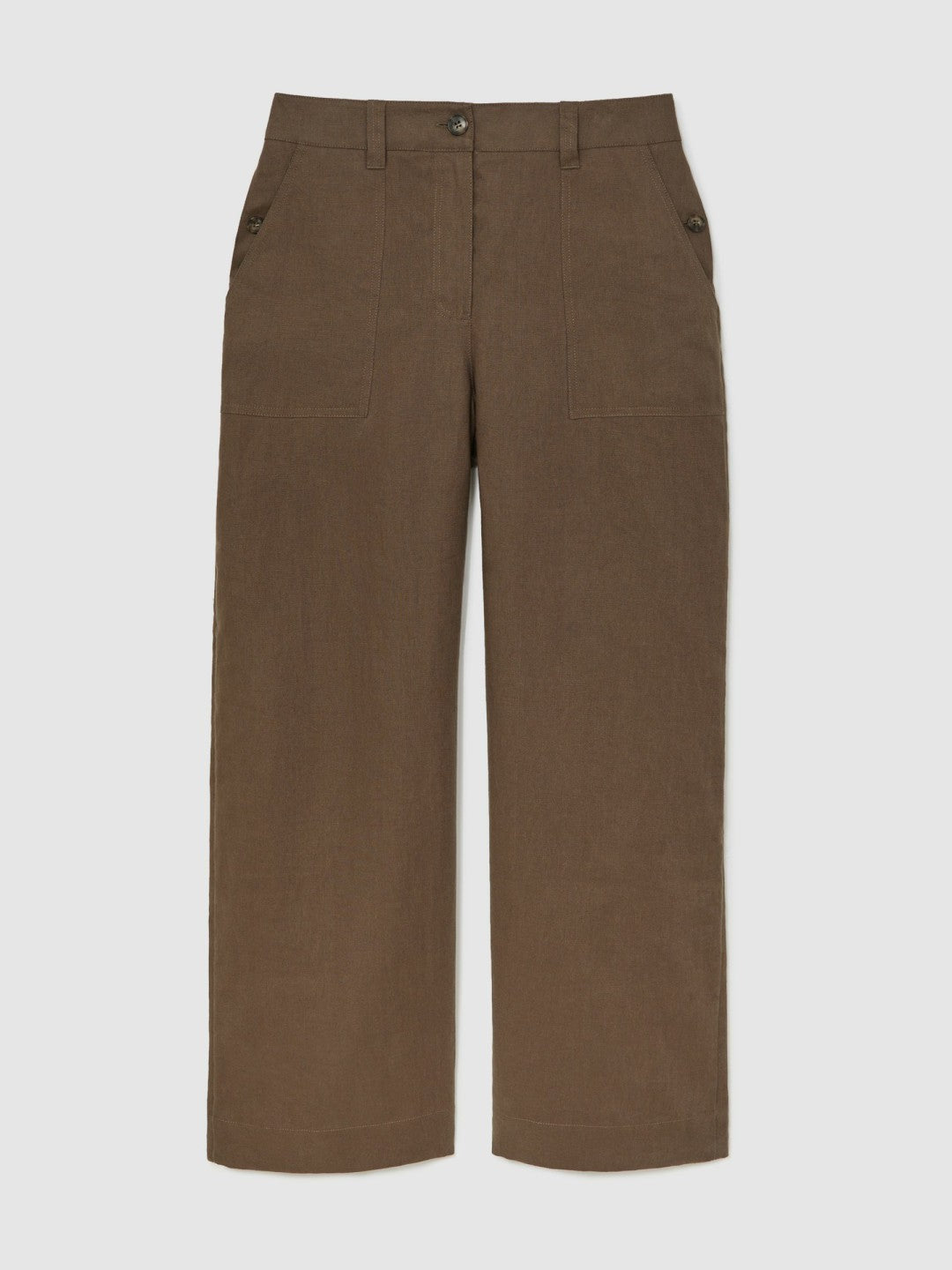 Petite Linen Wide Leg Trousers in Chocolate Brown | Reiss Women Recommended