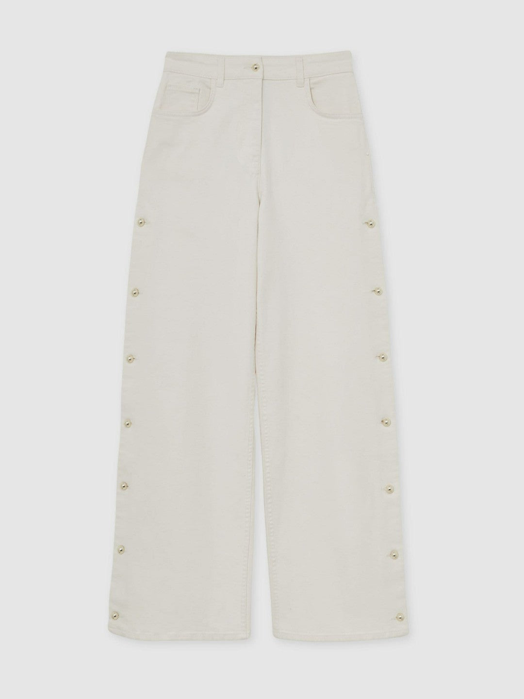 Petite Side Button Wide Leg Jeans in Cream | Reiss Women Exclusive
