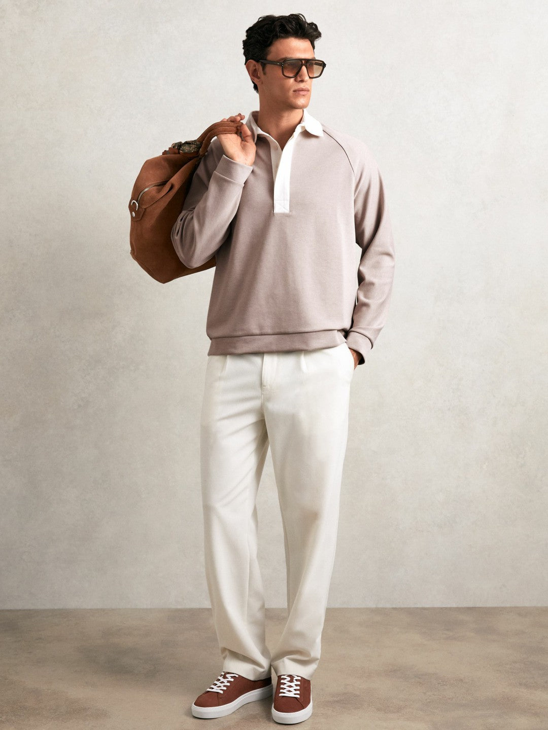 Colour Block Rugby Shirt in Oatmeal/White | Reiss Men Signature
