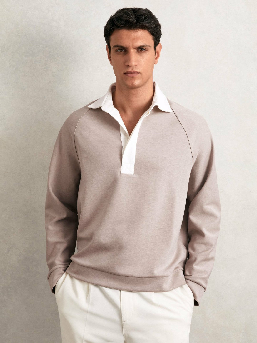 Colour Block Rugby Shirt in Oatmeal/White | Reiss Men Signature