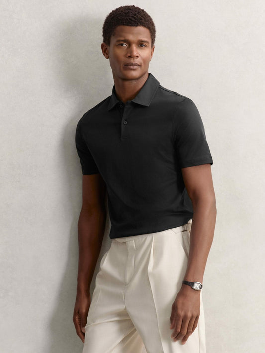 Cotton Short-Sleeve Polo Shirt in Black | Reiss Men Featured