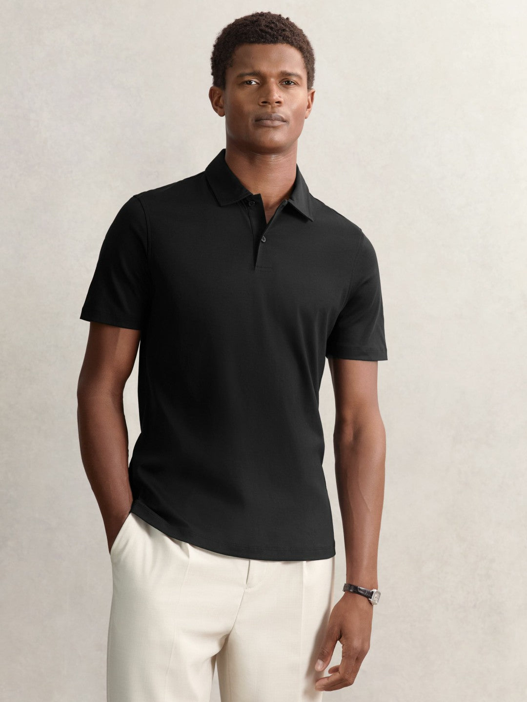Cotton Short-Sleeve Polo Shirt in Black | Reiss Men Featured