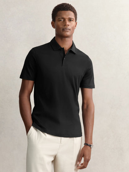 Cotton Short-Sleeve Polo Shirt in Black | Reiss Men Featured