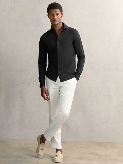 Cotton-Jersey Button-Through Shirt in Black | Reiss Men Popular