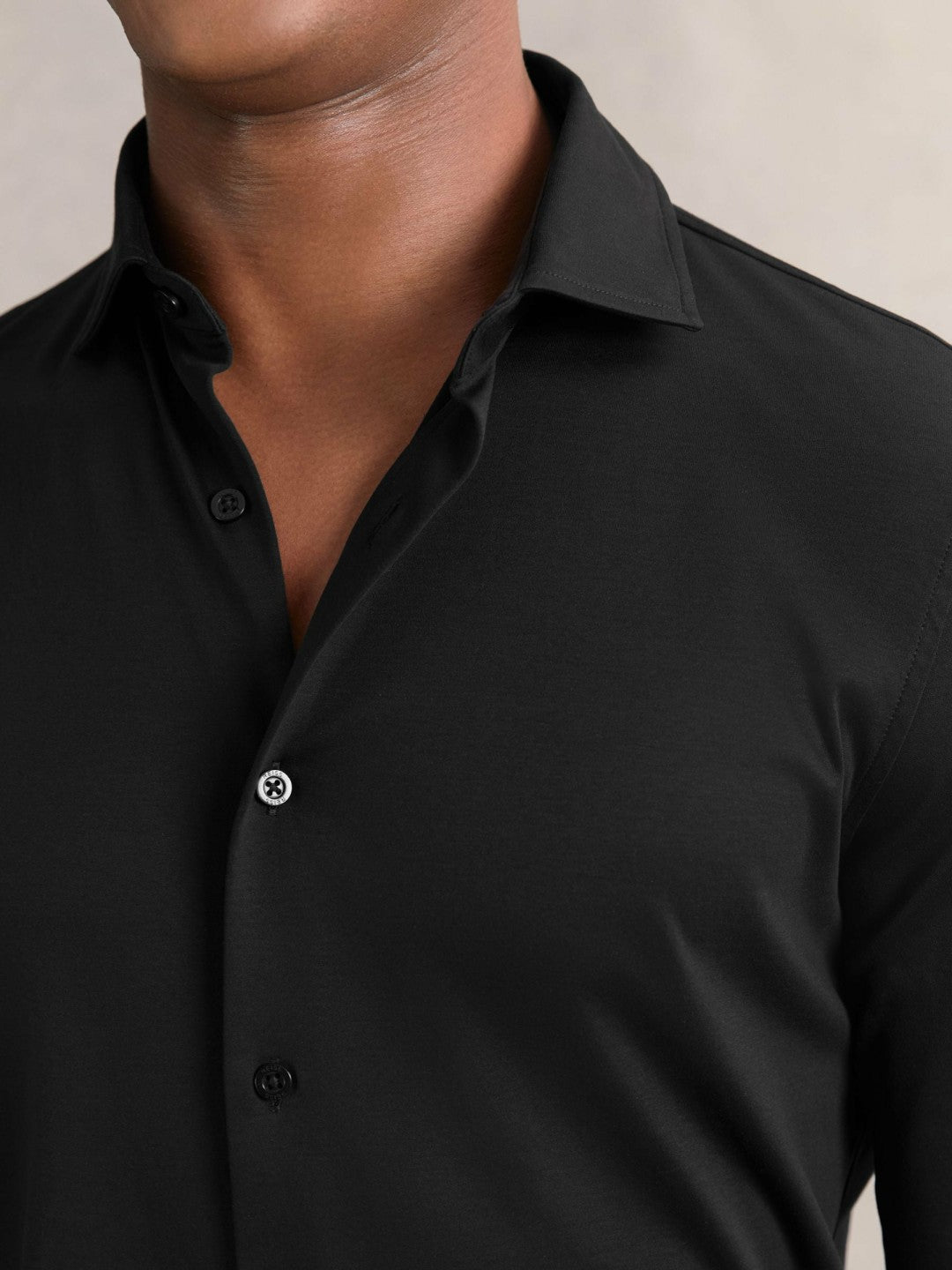 Cotton-Jersey Button-Through Shirt in Black | Reiss Men Popular